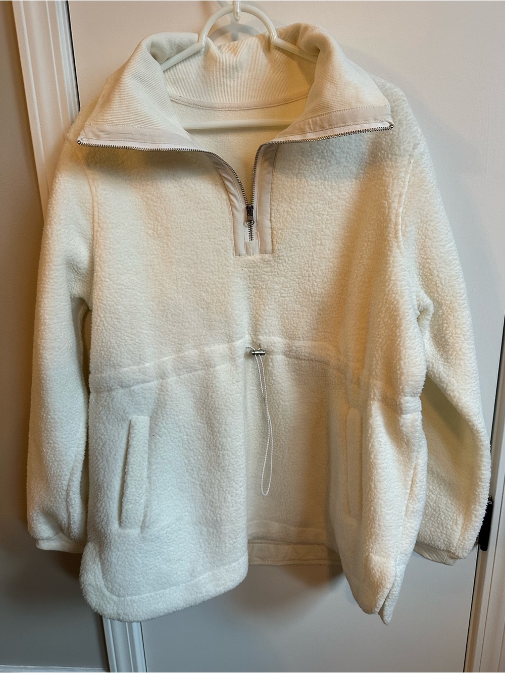 Women's Cream Sherpa Half-Zip Pullover Sweater